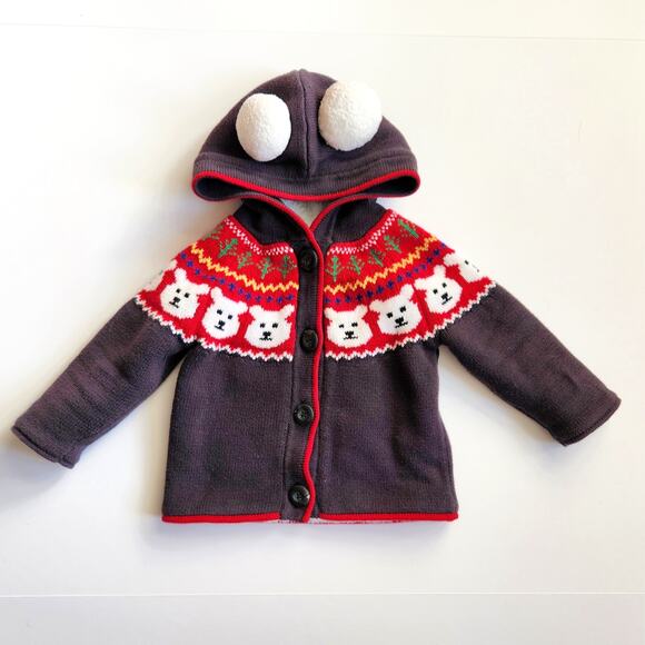 🧸 Hanna Andersson Polar Bear Sherpa Fair Isle Knit Hoodie 12-18 mos | 75 cm - Picture 3 of 10